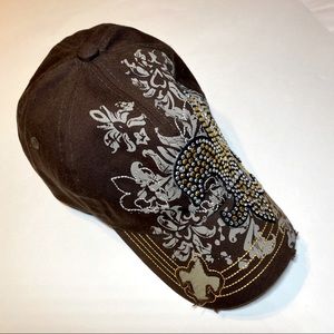 Brown Cadet Hat Cross with Embroidered Rhinestones